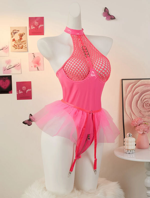 Crimson Temptation – Halter Bodysuit Pink