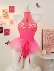 Crimson Temptation – Halter Bodysuit Pink